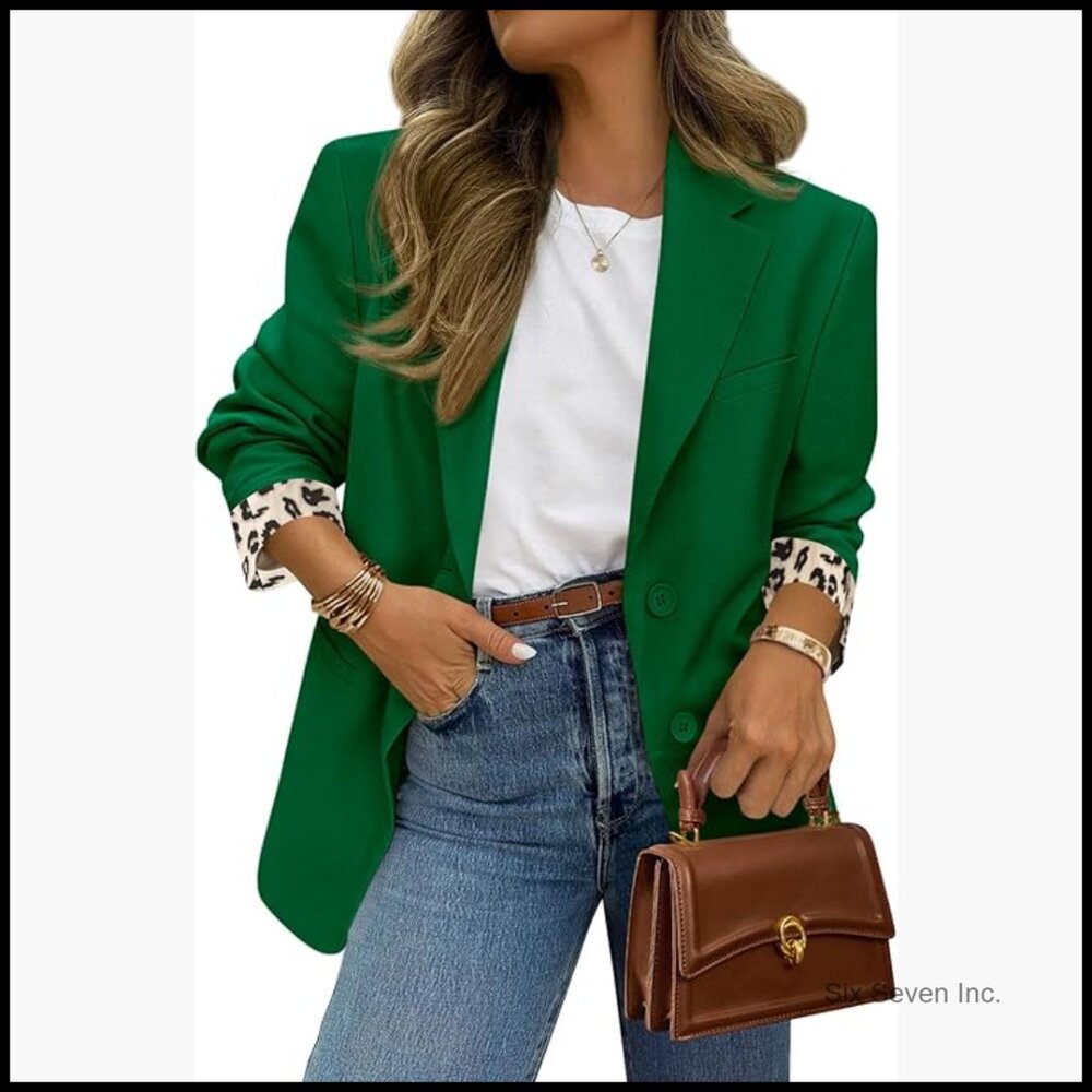 Polyester Blazer with Leopard Lining for Business… - image 1